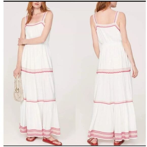 SPLENDID Women's White Pink Cotton Colorful Trim Riviera Maxi Dress Size XL - Picture 1 of 10